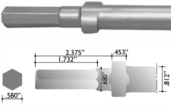 Chipping Hammer Steel Bit Point - 12 inch - Hex Shank / Oval Collar - BL/L02G12